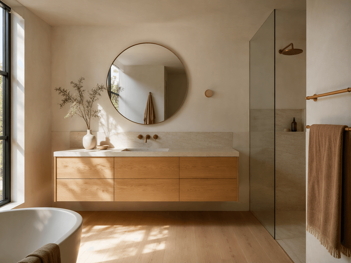 Montauk double vanity in Tasmanian Oak