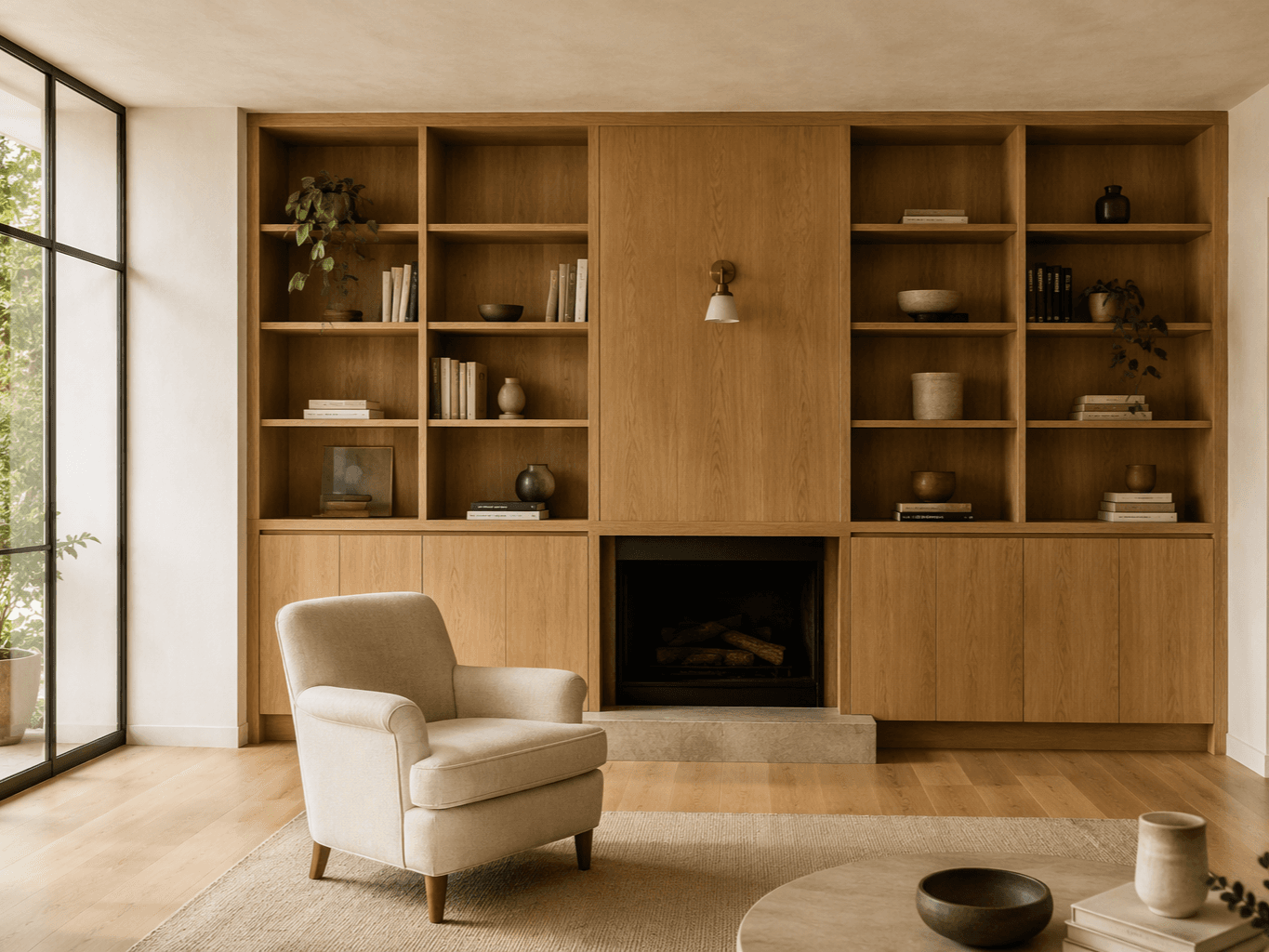 Elin wall unit — floor-to-ceiling Tasmanian Oak joinery