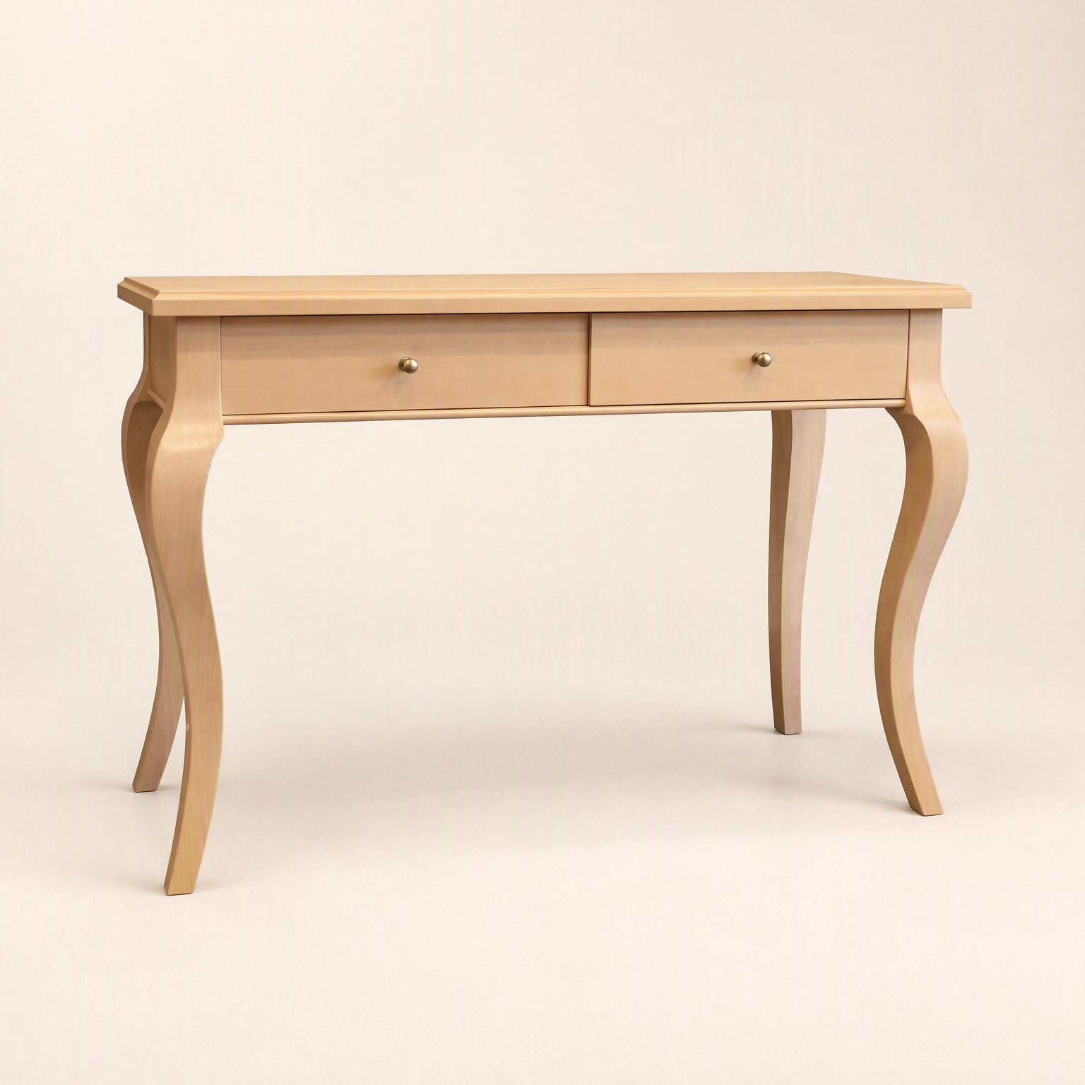A Tasmanian Oak side table with two drawers on curved cabriole legs