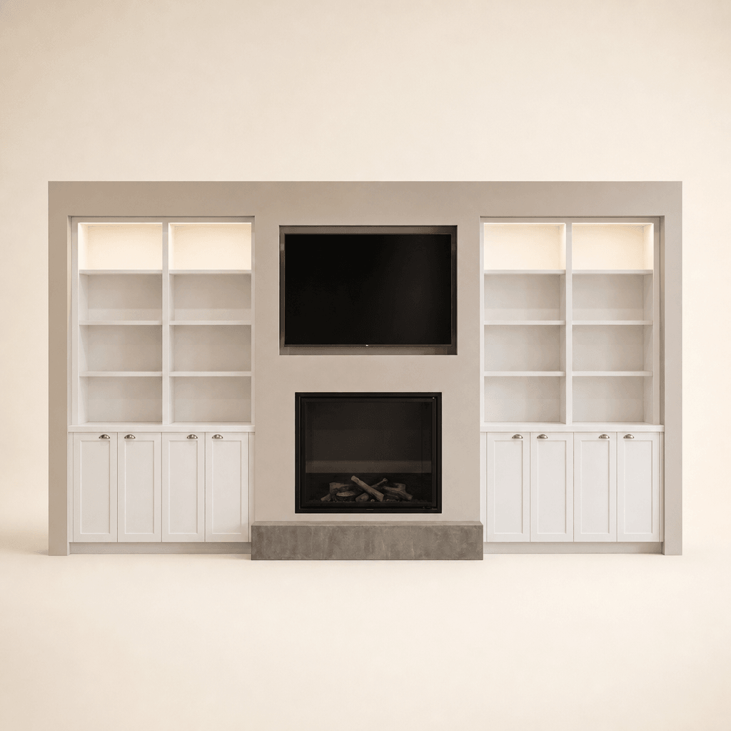 Montauk Fireplace Wall Unit in Tasmanian Oak