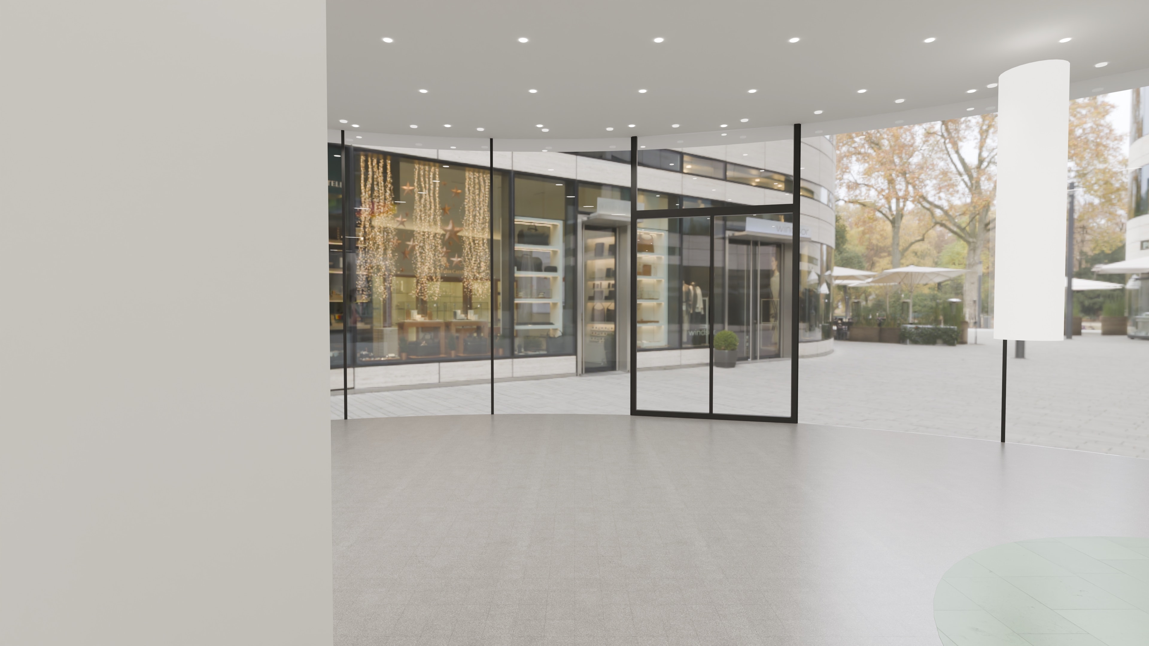 The Valentino boutique as drawn: the ground floor, looking out through the glazed front