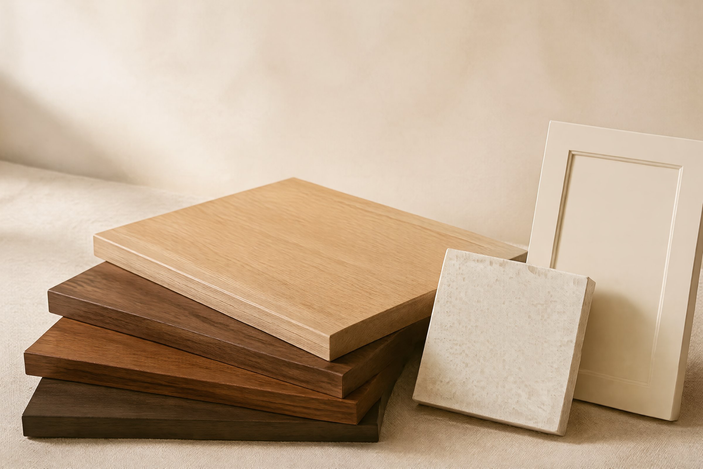 Timber, stone and two-pack samples from the Goldenwood workshop