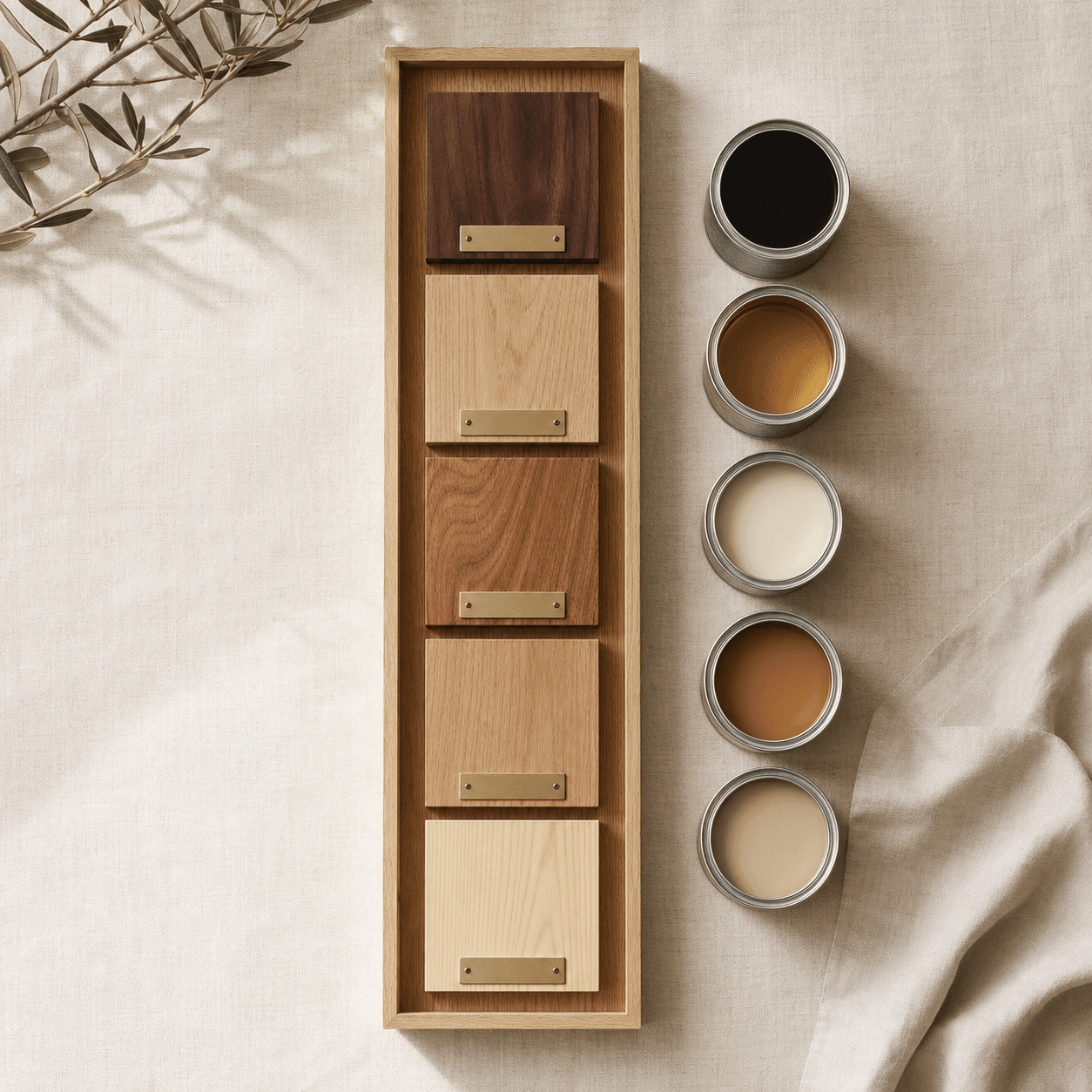 Sample tray — Five timbers, fifteen finishes